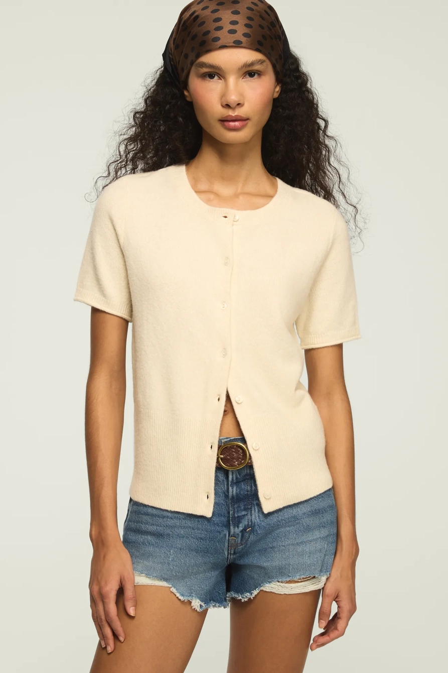 Image of Lucky Brand Striped Cardigan Crew Sweater Tee - Women's Clothing Tops Shirts Tee Graphic T Shirts in Whitecap Gray