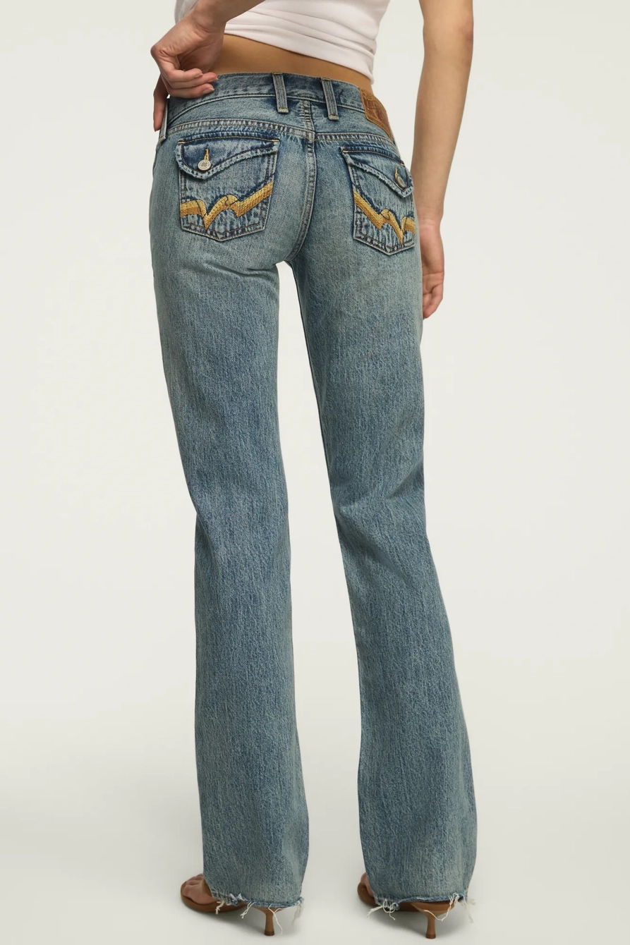 Image of Lucky Brand Ultra Low Rise Lil Maggie Flare - Women's Pants Denim Flare Flared Jeans in Blog It Wash