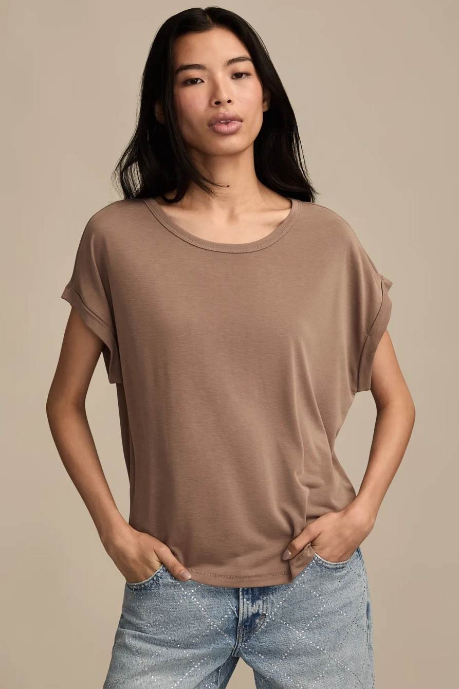 Image of Lucky Brand Short Sleeve Sandwash Dolman Tee - Women's Clothing Tops Shirts Tee Graphic T Shirts in 001 Lucky Black
