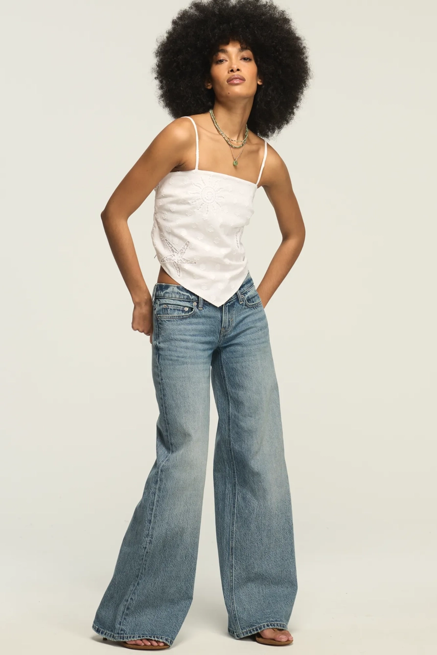 Image of Lucky Brand Super Low Rise Ultra Wide - Women's Jeans Denim Pants in Pisces