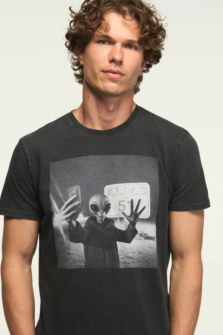 Image of Lucky Brand Area 51 Alien Tee - Men's Clothing Tops Shirts Tee Graphic T Shirts in Jet Black