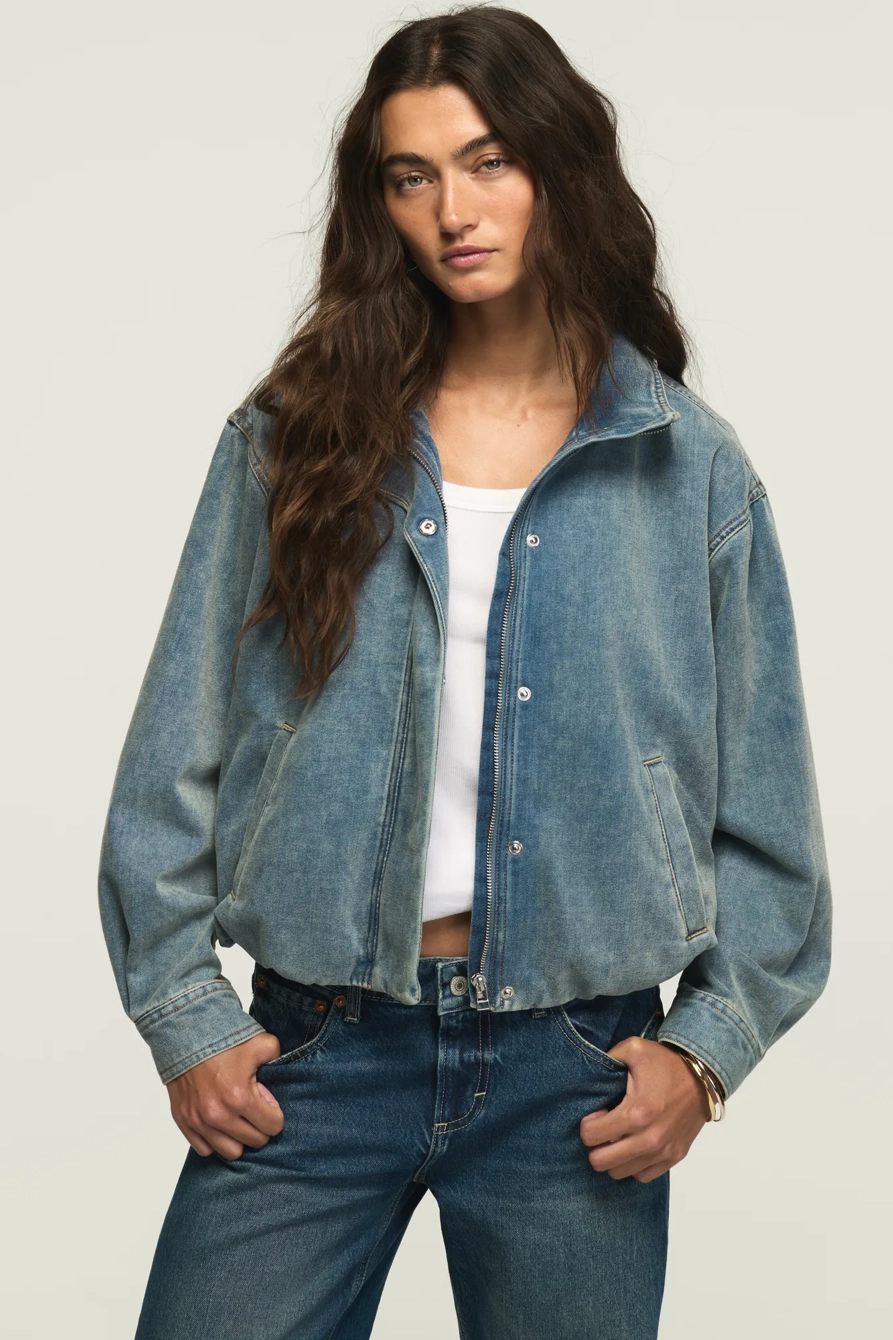 Image of Lucky Brand Velvet Denim Luxe Jacket - Women's Clothing Outerwear Jackets Coats in Vixen Wash