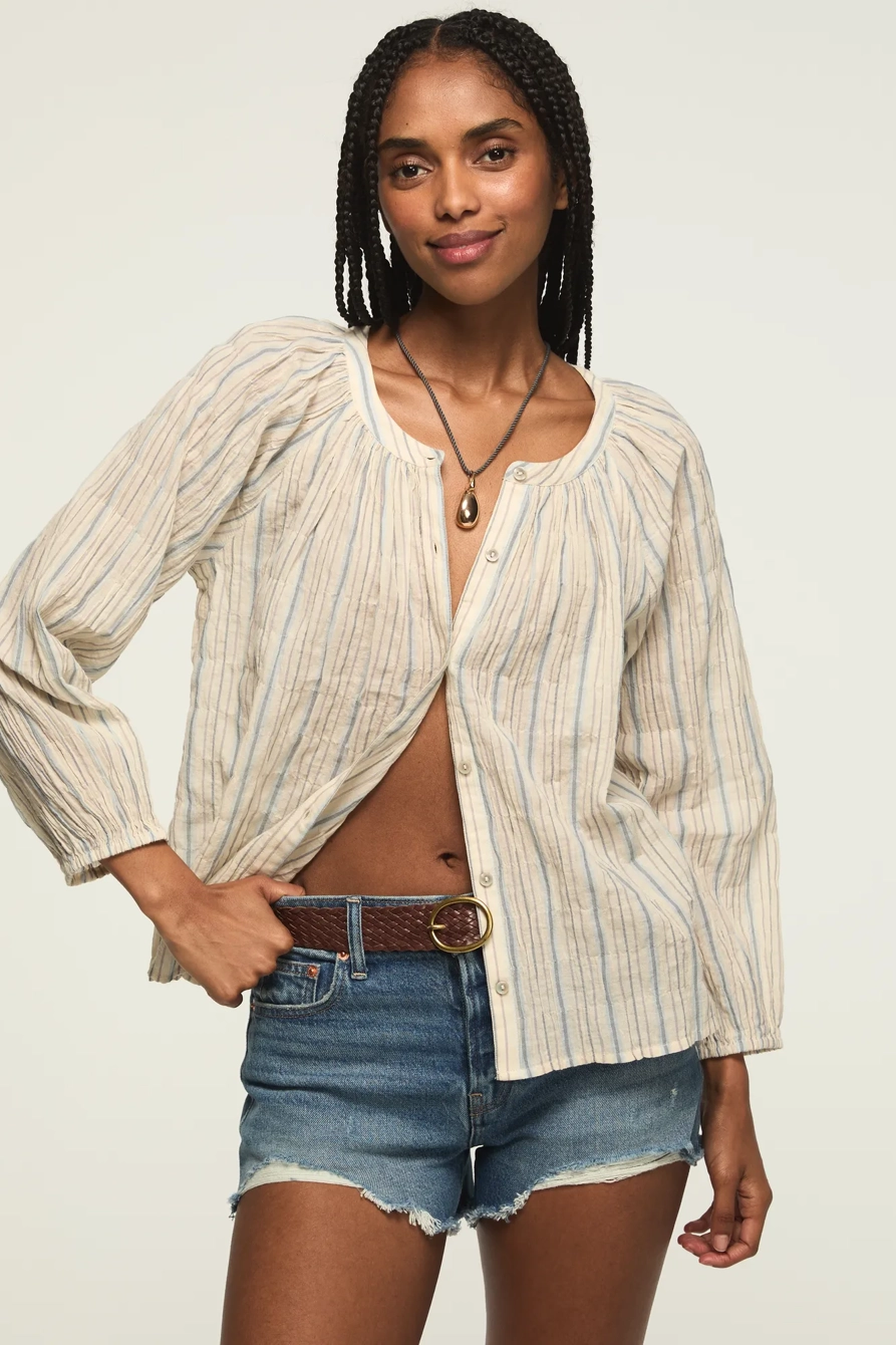 Image of Lucky Brand Long Sleeve Button Blouse - Women's Clothing Blouses Tops Dress Shirts in #1643 Light Seashell