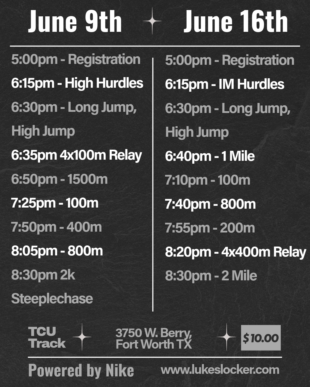 All-Comers Track Meet — June 9th & June 16th — Powered by Nike