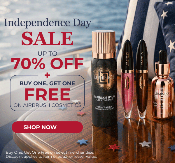 INDEPENDENCE DAY SALE: UP TO 70% OFF + BUY ONE, GET ONE FREE ON AIRBRUSH COSMETICS!