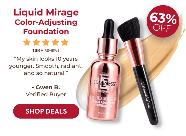 LIQUID MIRAGE COLOR ADJUSTING FOUNDATION: Color-adjusting coverage with SPF primer that keeps up from the first burger to the last firework.