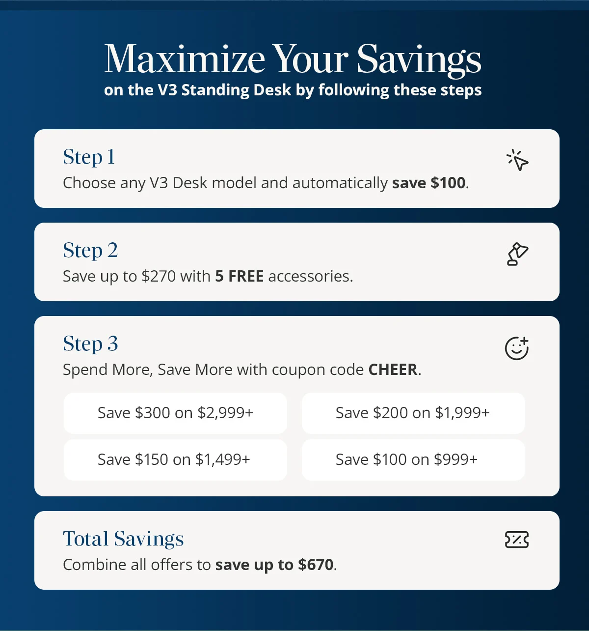 Maximize Your Savings on the V3 Standing Desk by following these steps