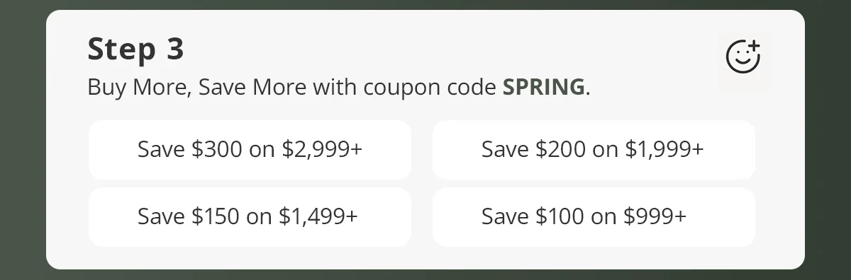 Step 3) Buy More, Save More with coupon code SPRING.