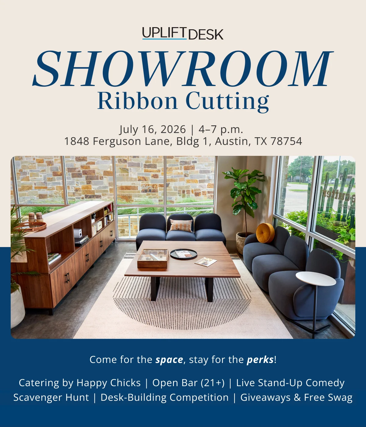 You're invited to our Austin Showroom Ribbon Cutting! July 26, 2026 at 4pm.