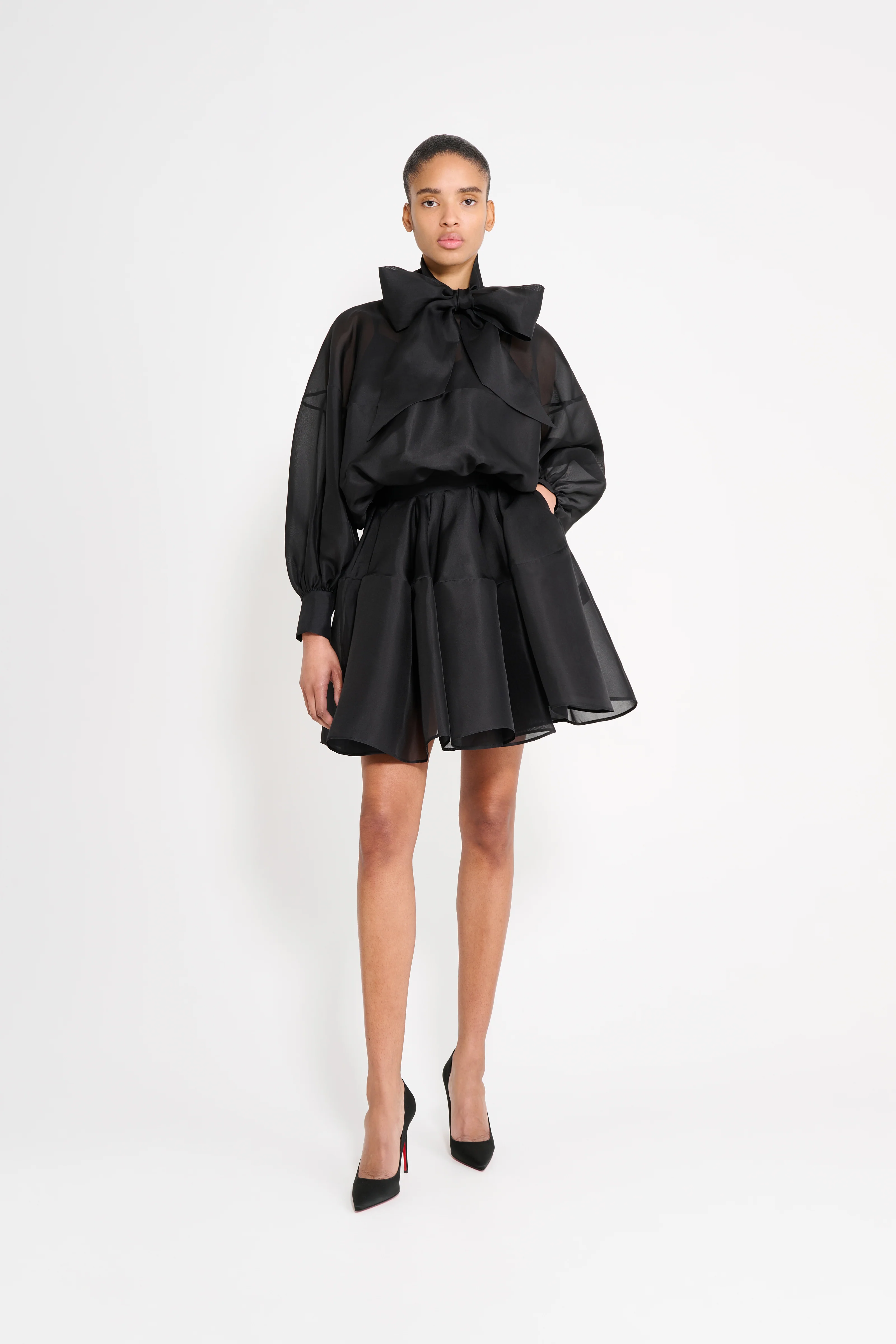 Image of PUSSY BOW CIRCLE ORGANZA MINI DRESS