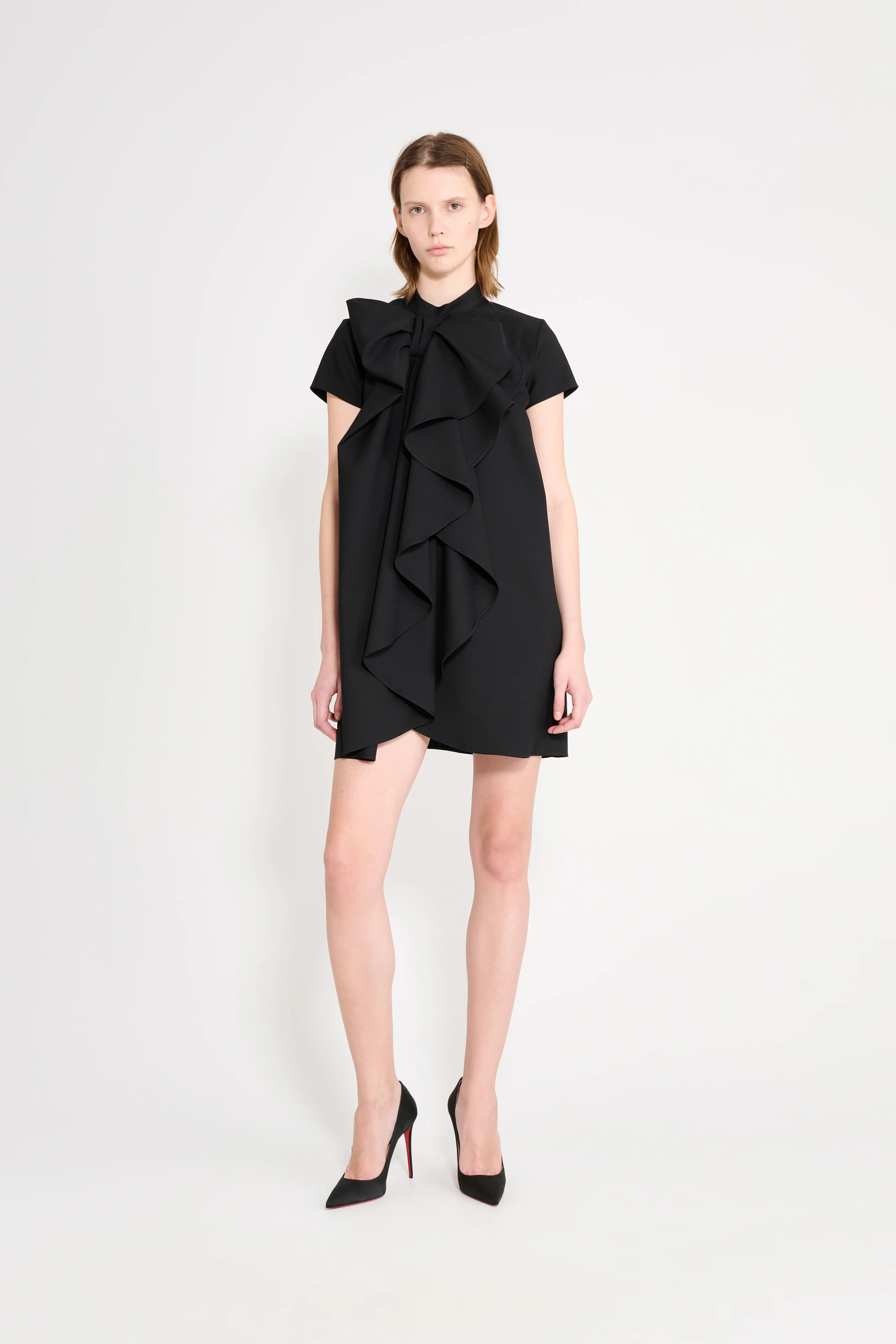 Image of BOW VOLANT WOOL DRESS