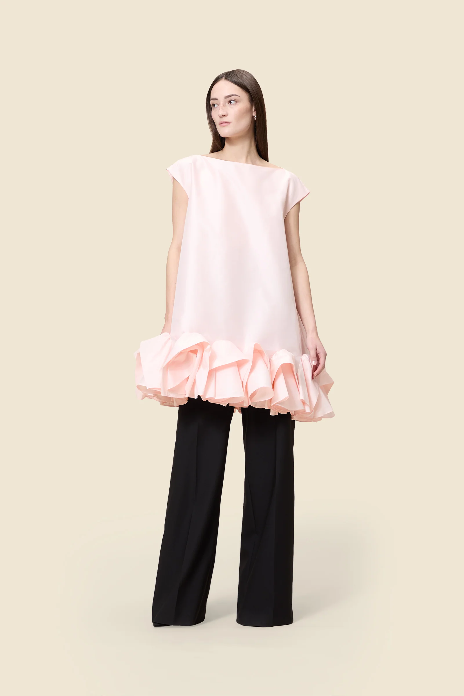 Image of TUCK UP TAFFETA MINI DRESS