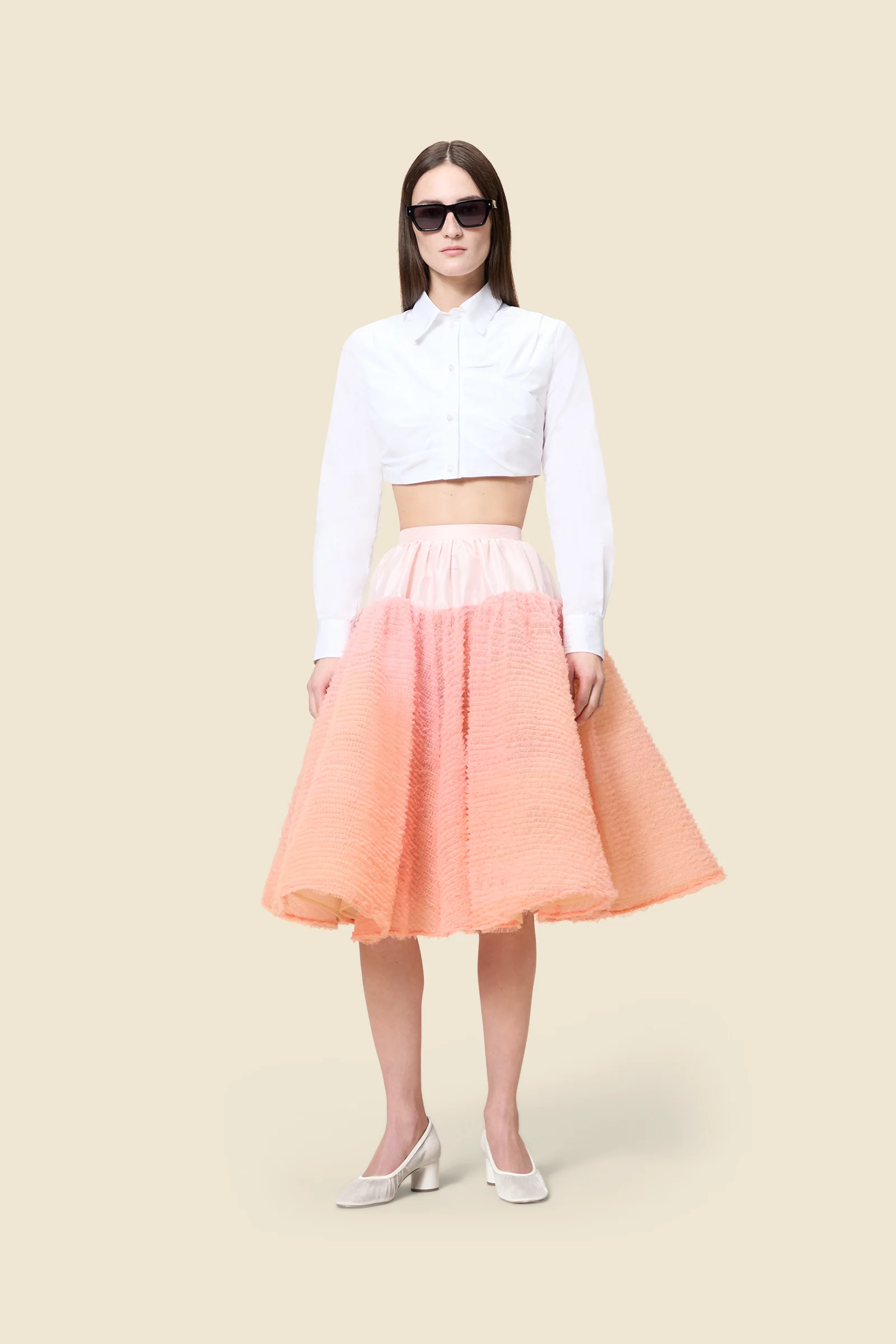 Image of TULLE RUFFLE MIDI SKIRT