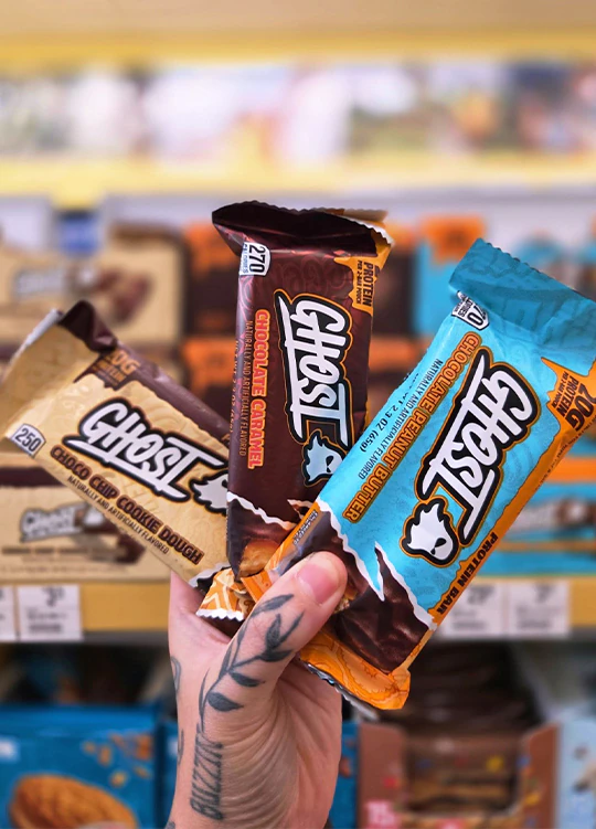 GHOST Protein Bars-Choco Chip Cookie Dough, Chocolate Caramel, and Chocolate Peanut Butter