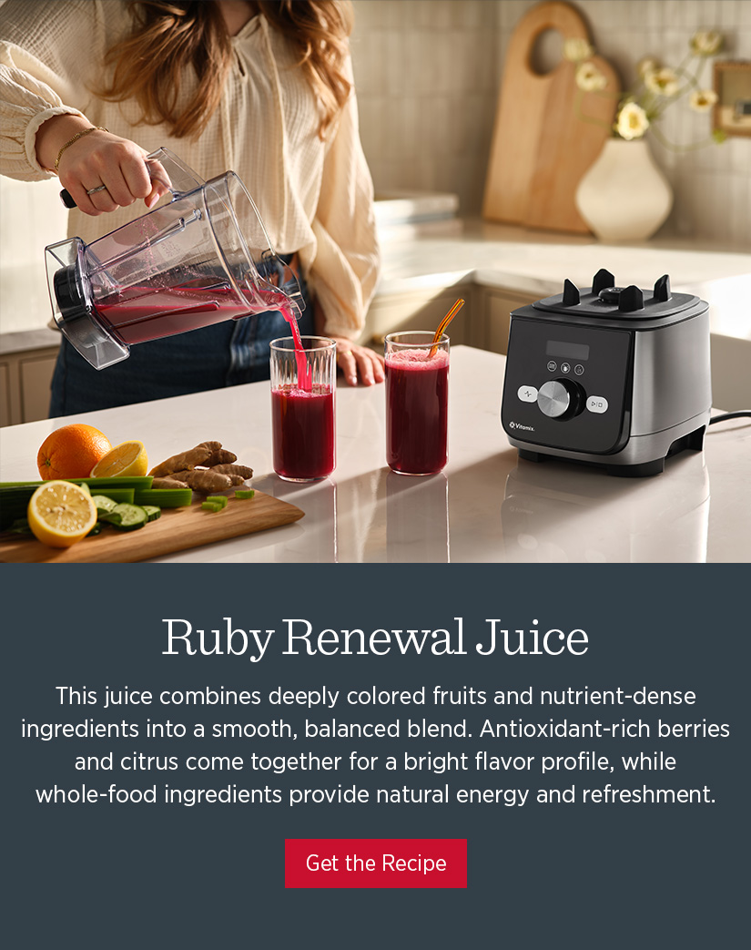Ruby Renewal Juice - This juice combines deeply colored fruits and nutrient-dense ingredients into a smooth, balanced blend. Antioxidant-rich berries and citrus come together for a bright flavor profile, while whole-food ingredients provide natural energy and refreshment.