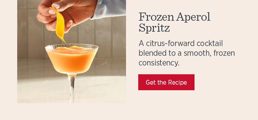 Frozen Aperol Spritz - A citrus-forward cocktail blended to a smooth, frozen consistency.