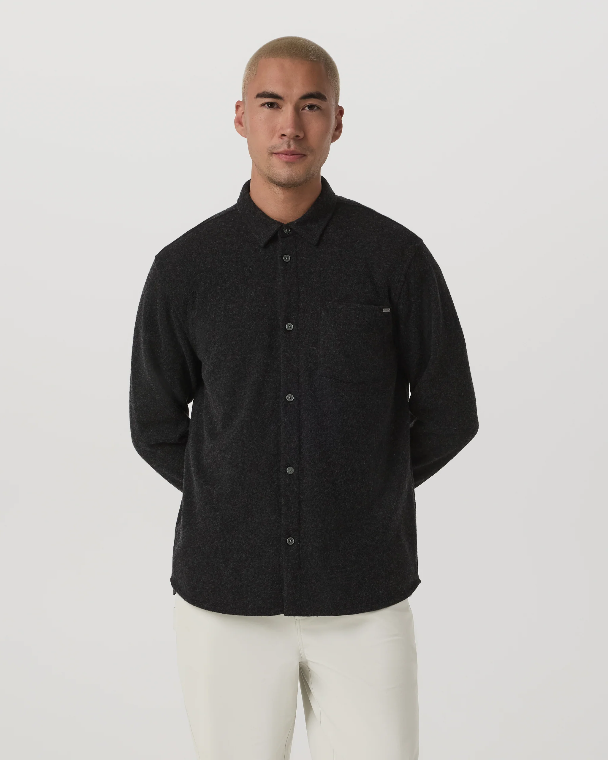Image of Long Sleeve Altitude Wool Button Down - Relaxed Fit | Volcanic Ash