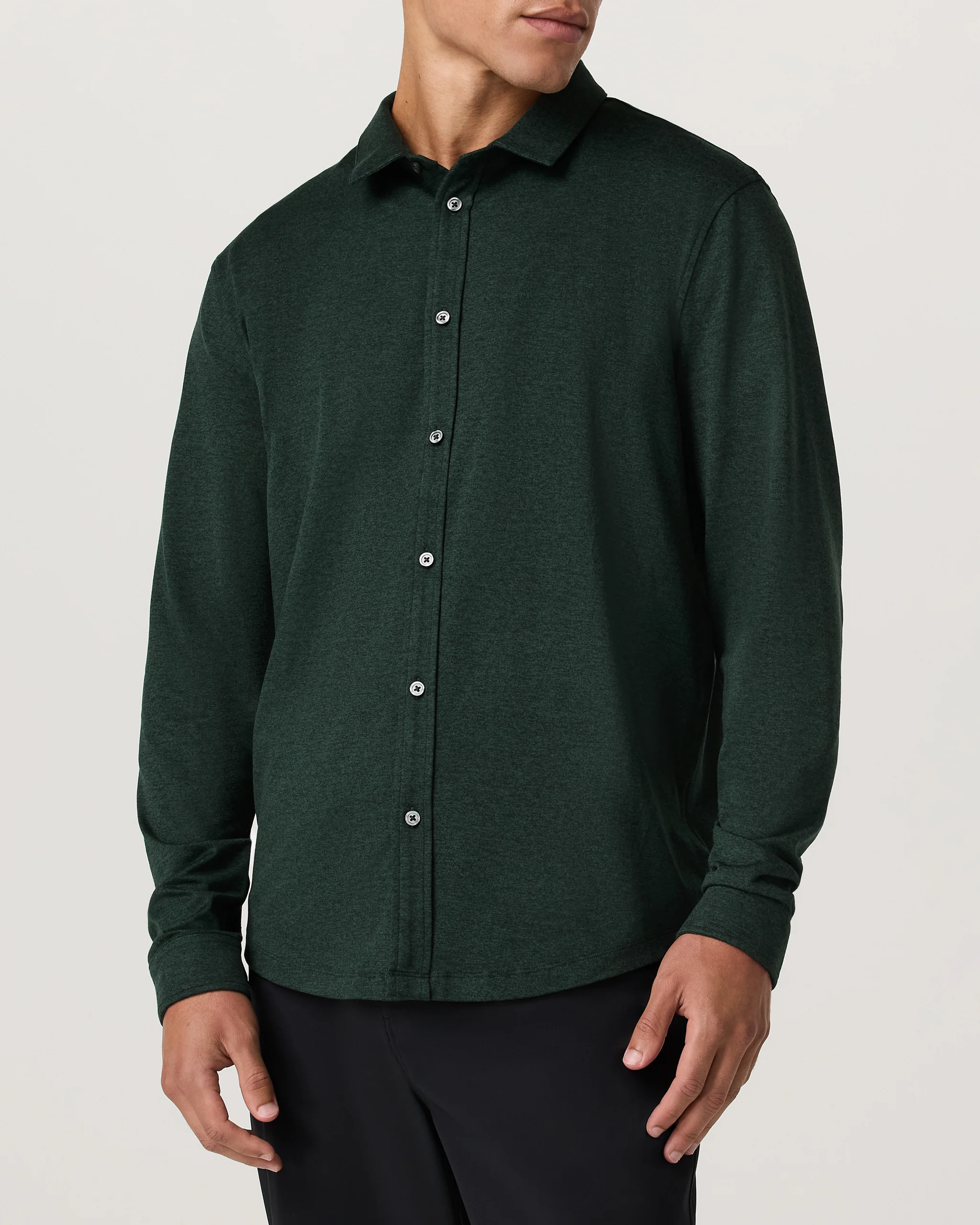 Image of Long Sleeve Ponto Button Down Shirt | Evergreen Heather