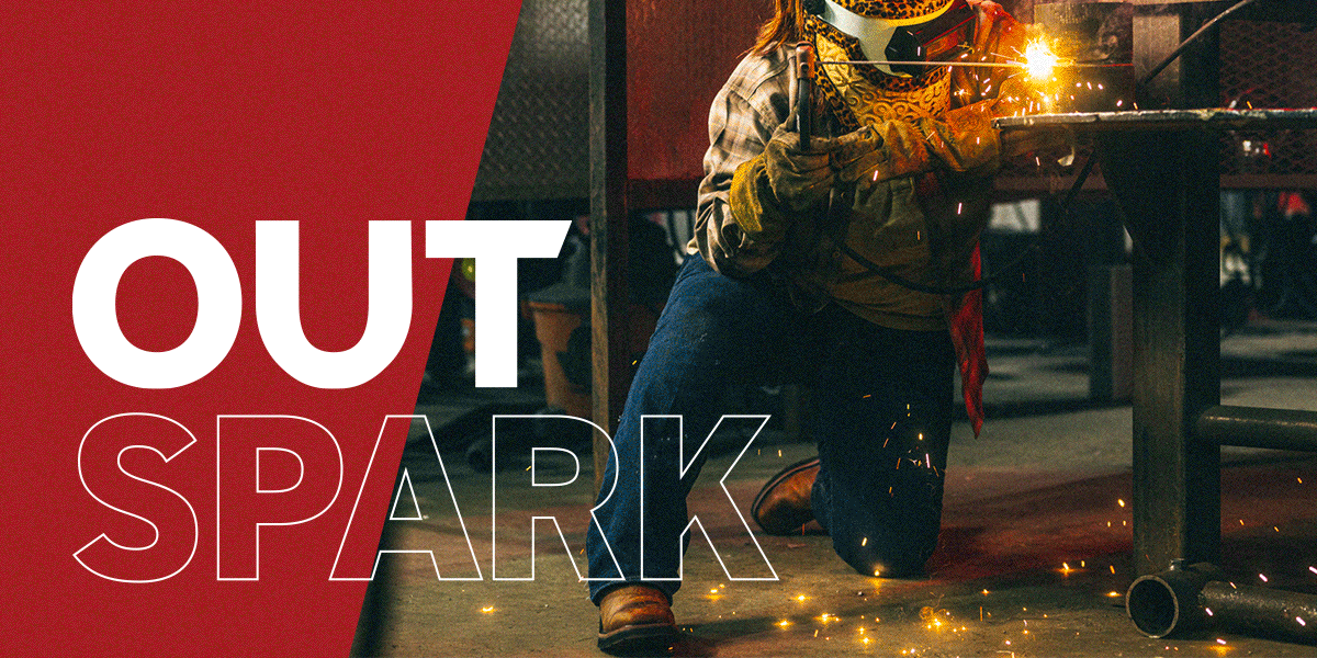 Gif of various images of people hard at work with the words: OUT SPARK, OUT CLIMB, OUT BUILD, OUT WORK, OUT DO. OUT DO EVERY DAY — WOLVERINE