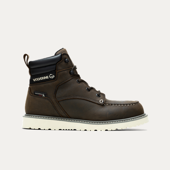 Wolverine - Men's Trade Wedge 6-inch Moc-Toe Steel-Toe Work Boot - Dark Brown colorway.