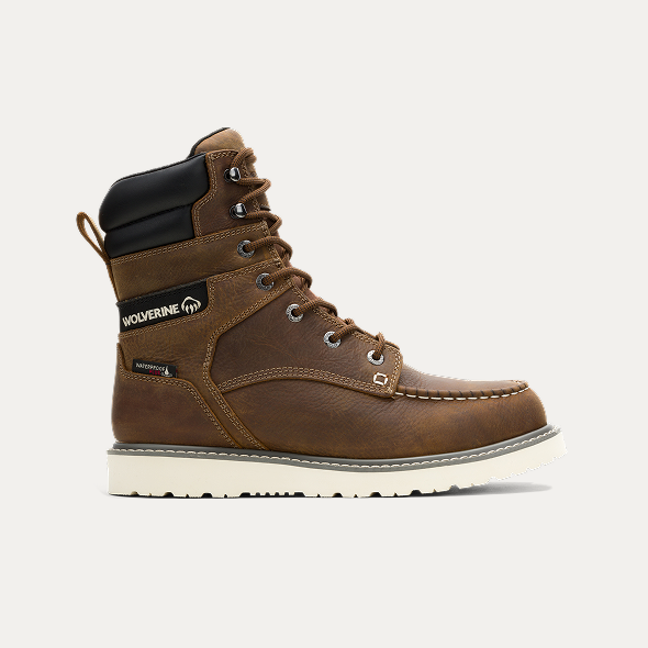 Wolverine - Men's Trade Wedge 8-inch Moc-Toe Steel-Toe Work Boot - Sudan Brown colorway.