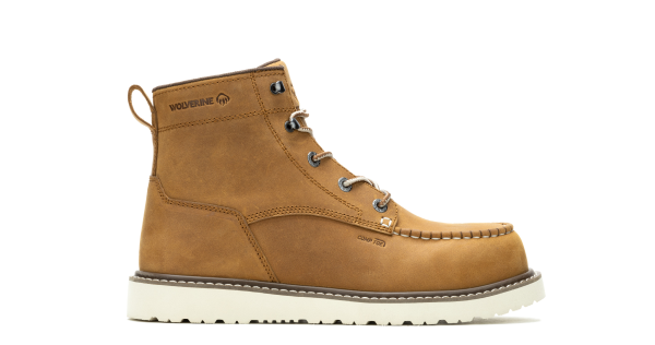 Wolverine - Men's Trade Wedge Unlined 6-inch Moc-Toe Composite-Toe Work Boot - Tan colorway.