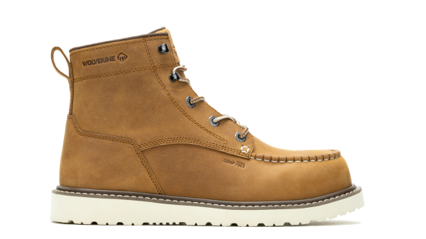 Wolverine - Men's Trade Wedge Unlined 6-inch Moc-Toe Composite-Toe Work Boot - Tan colorway.