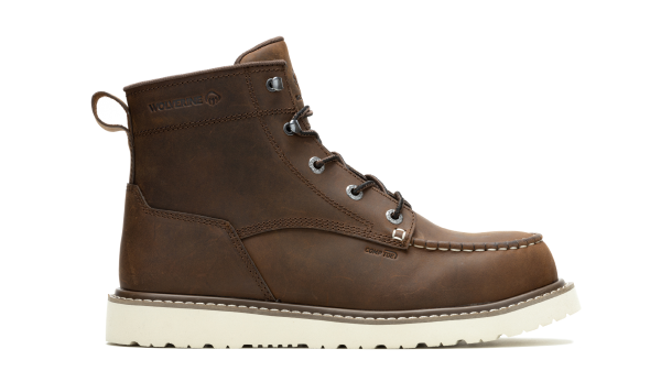 Wolverine - Men's Trade Wedge Unlined 6-inch Moc-Toe Composite-Toe Work Boot - Dark Brown colorway.