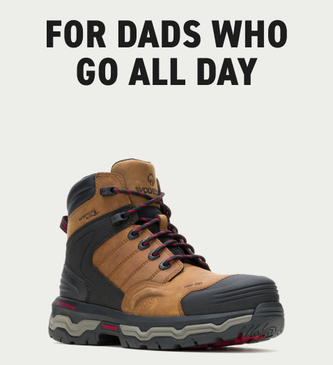 Wolverine - FOR DADS WHO GO ALL DAY - Men's Alpha ft Wolverine Infinity System 6-inch CarbonMax® Work Boot - Dark Tan colorway.