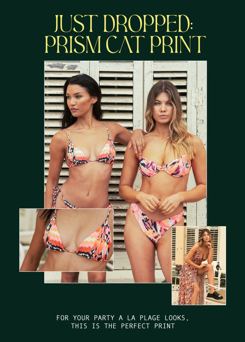 Just Dropped: Prism Cat Print. For your party a la plage looks, this is the perfect print 