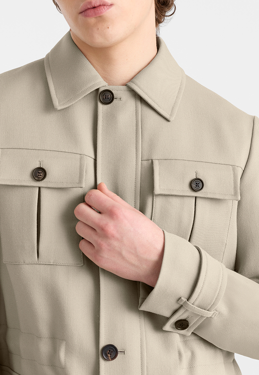 Judson Wool Gabardine Safari Jacket in Taupe