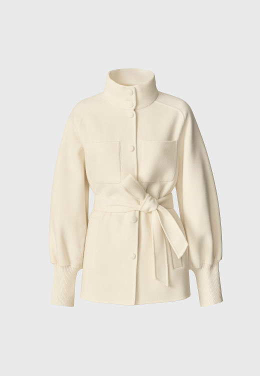 Shania Double-Face Wool Belted Jacket in Cream
