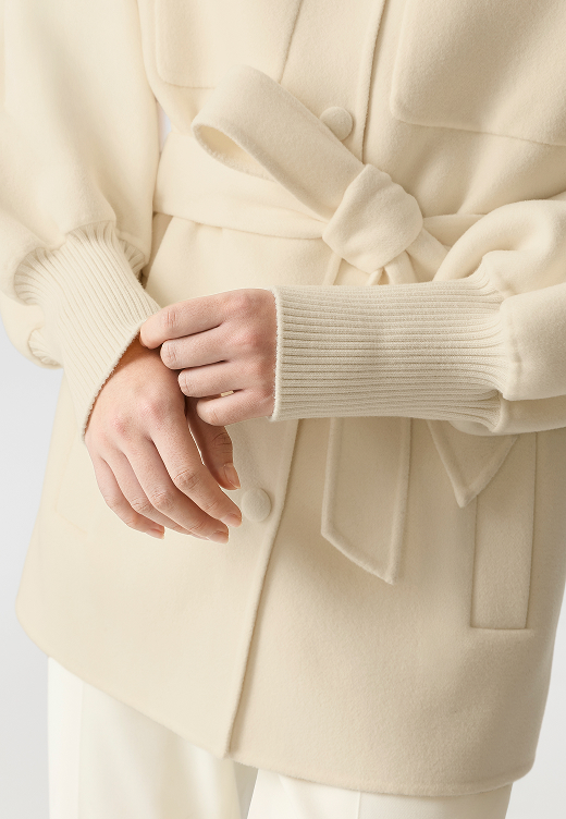 Shania Double-Face Wool Belted Jacket in Cream
