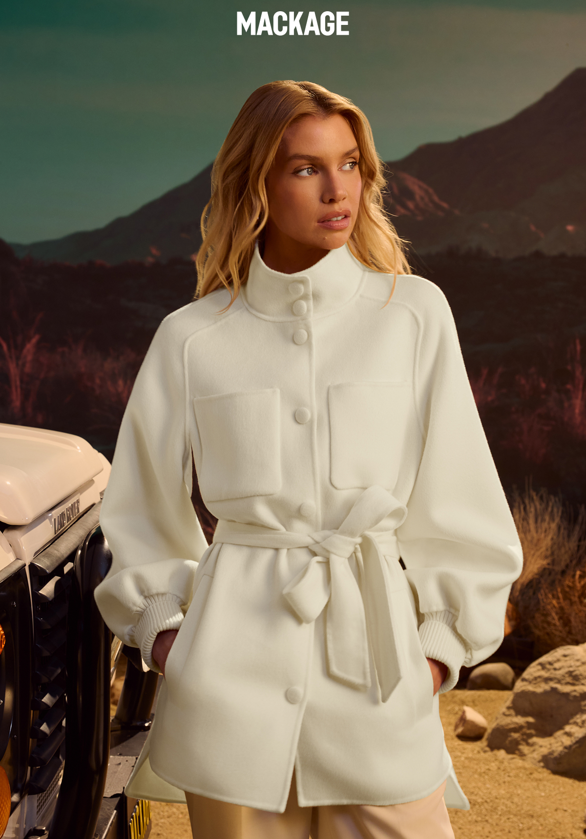 Shania double-dace wool belted jacket for women in cream