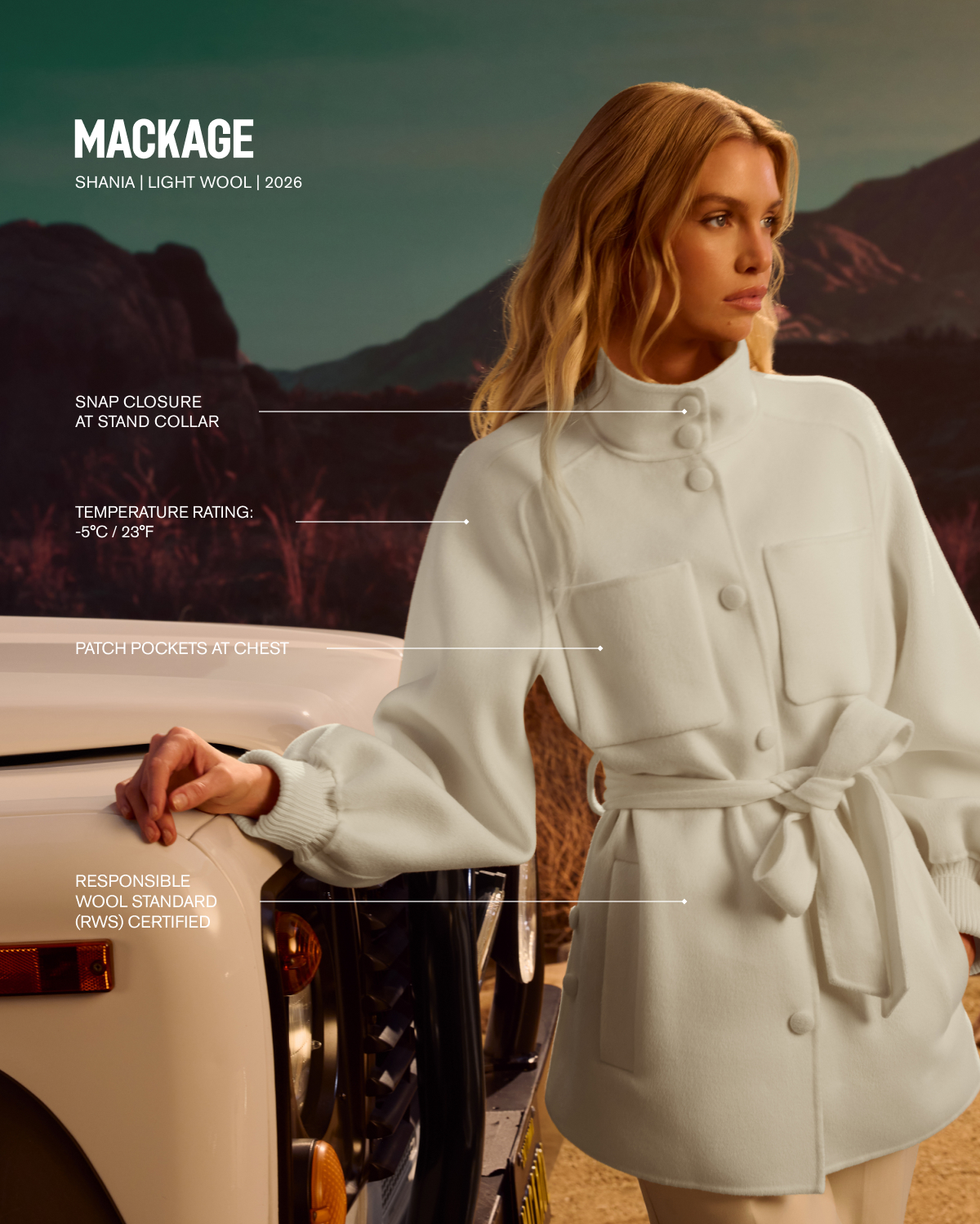 Shania double-dace wool belted jacket for women in cream