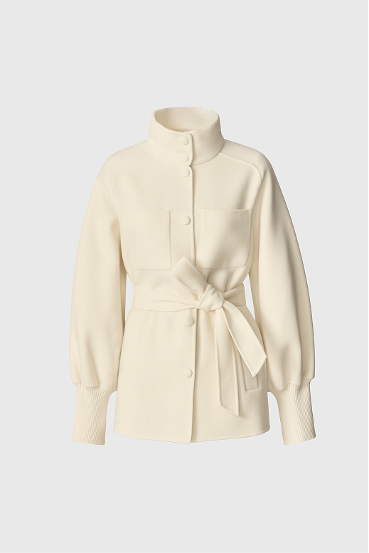 Shania double-dace wool belted jacket for women in cream