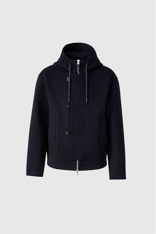 Malik Double-face wool hooded jacket for men in navy