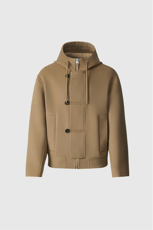 Malik double-face wool hooded jacket for men in light camel