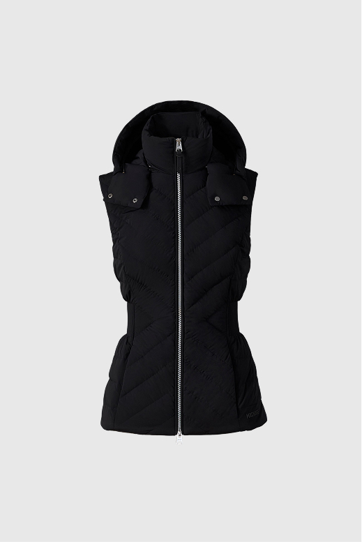 Hoshi Light down hooded vest for women in black