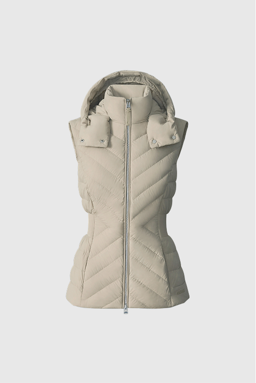 Hoshi Light down hooded vest for women in light camel
