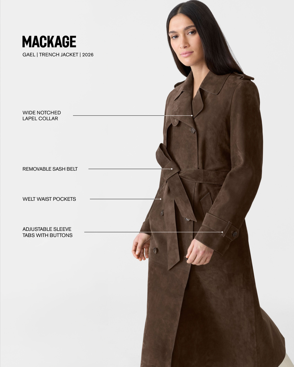 GAEL-SU maxi suede trench coat for women