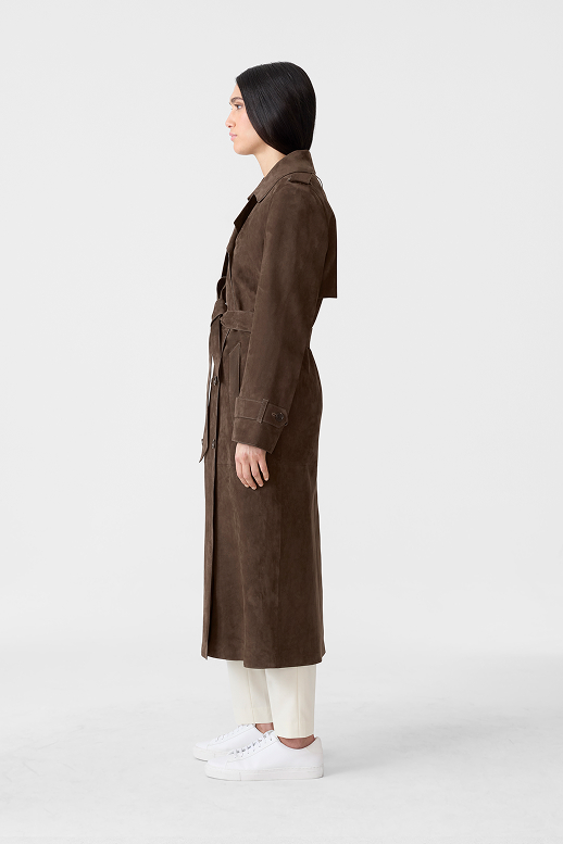 GAEL-SU maxi suede trench coat for women