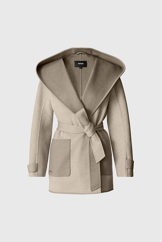 PAYA-HB Herringbone Wool Wrap Coat With Sash Belt for Women