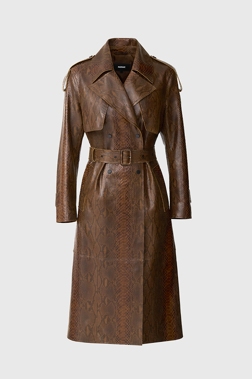 CARMELA-SNK Snake Pattern Leather Trench with Belt for Women