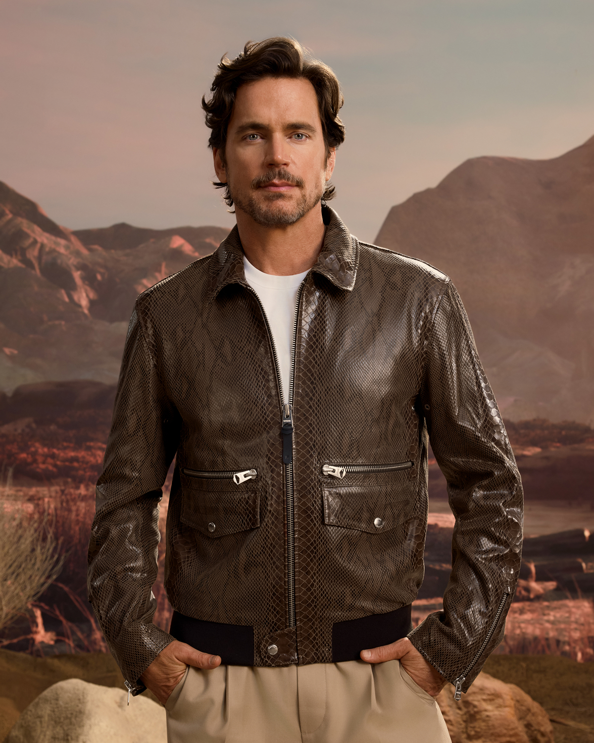 JAKARI-SNK Snake Pattern Leather Zip Jacket for Men