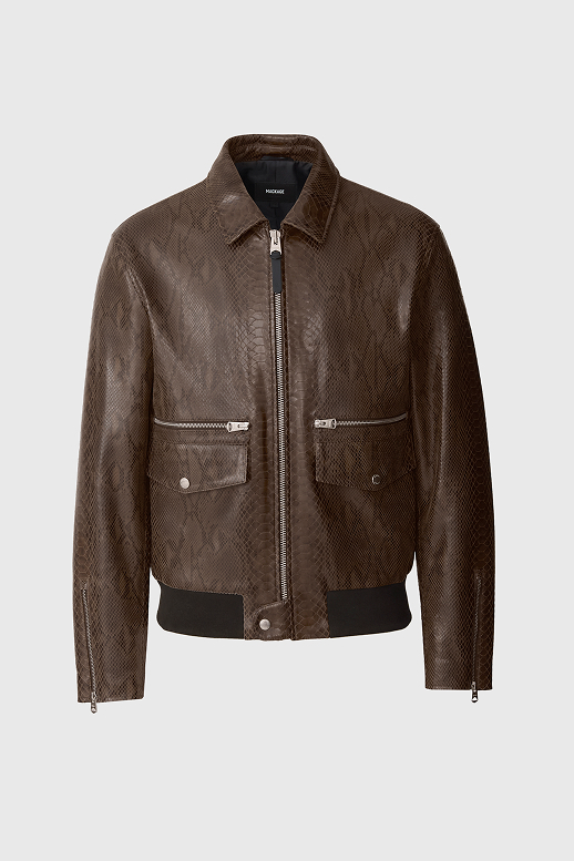 JAKARI-SNK Snake Pattern Leather Zip Jacket for Men
