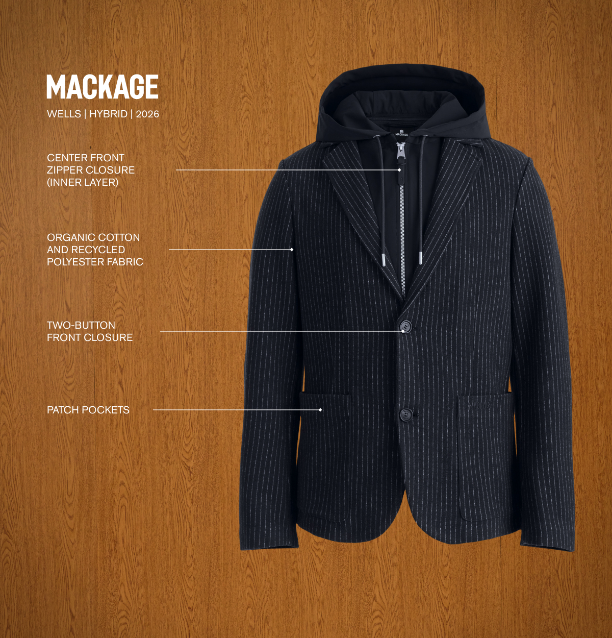 WELLS-K 2-in-1 Brushed Knit Blazer With Removable Bib for Men