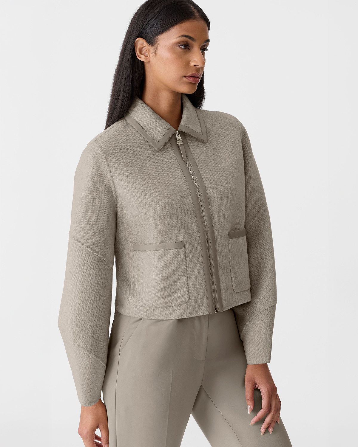 SOLANA-HB Double-Face Herringbone Wool balloon sleeved short jacket