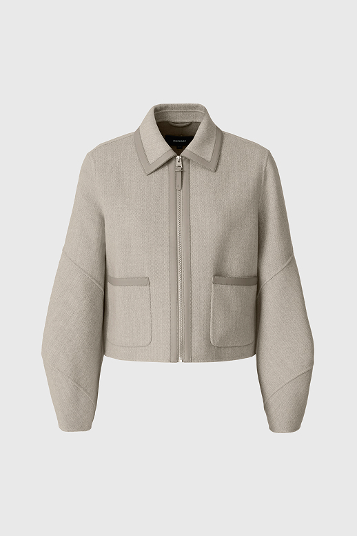 SOLANA-HB Double-Face Herringbone Wool balloon sleeved short jacket