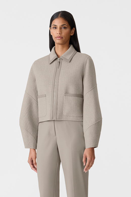 SOLANA-HB Double-Face Herringbone Wool balloon sleeved short jacket